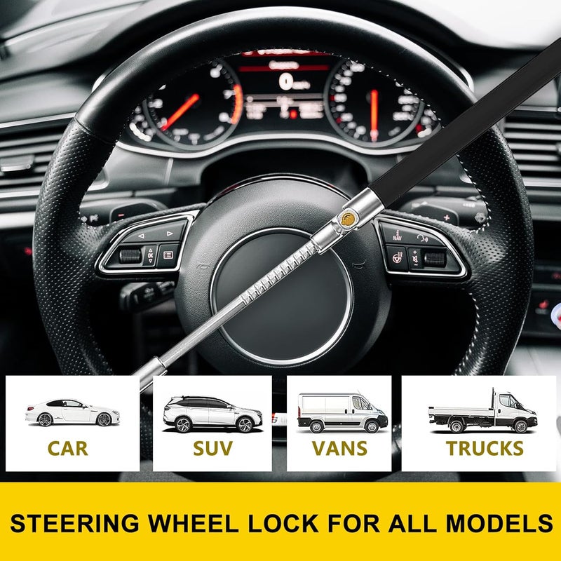 Dachenus Steering Wheel Lock,Universal Retractable Car Steering Wheel Lock,Vehicle with Adjustable Anti-Theft Protection with Bonus Safety Hammer - Suitable All Cars, Fathers Day Gifits.(Black) - Image 3